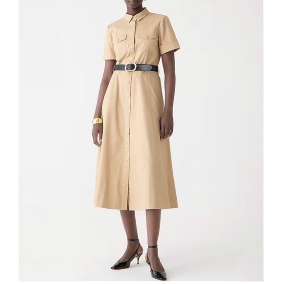 J.Crew Twill Khaki Snap Collared Fit Flare Shirtdress Size 00 BY839 NEW - Picture 14 of 15